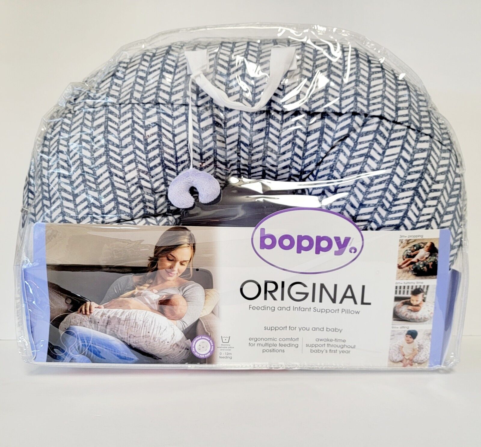 New Boppy Original Blue & White Nursing/feeding & Infant Support Pillow