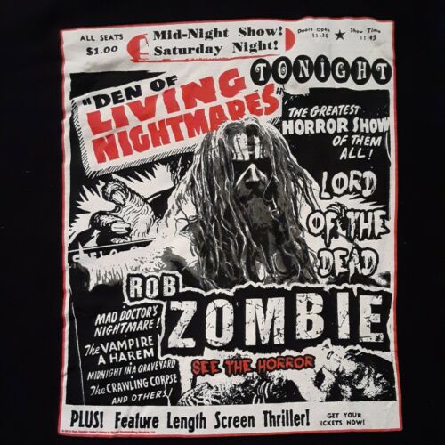 Rob Zombie T-shirt Size L  Den Of Living Nightmares White Zombie