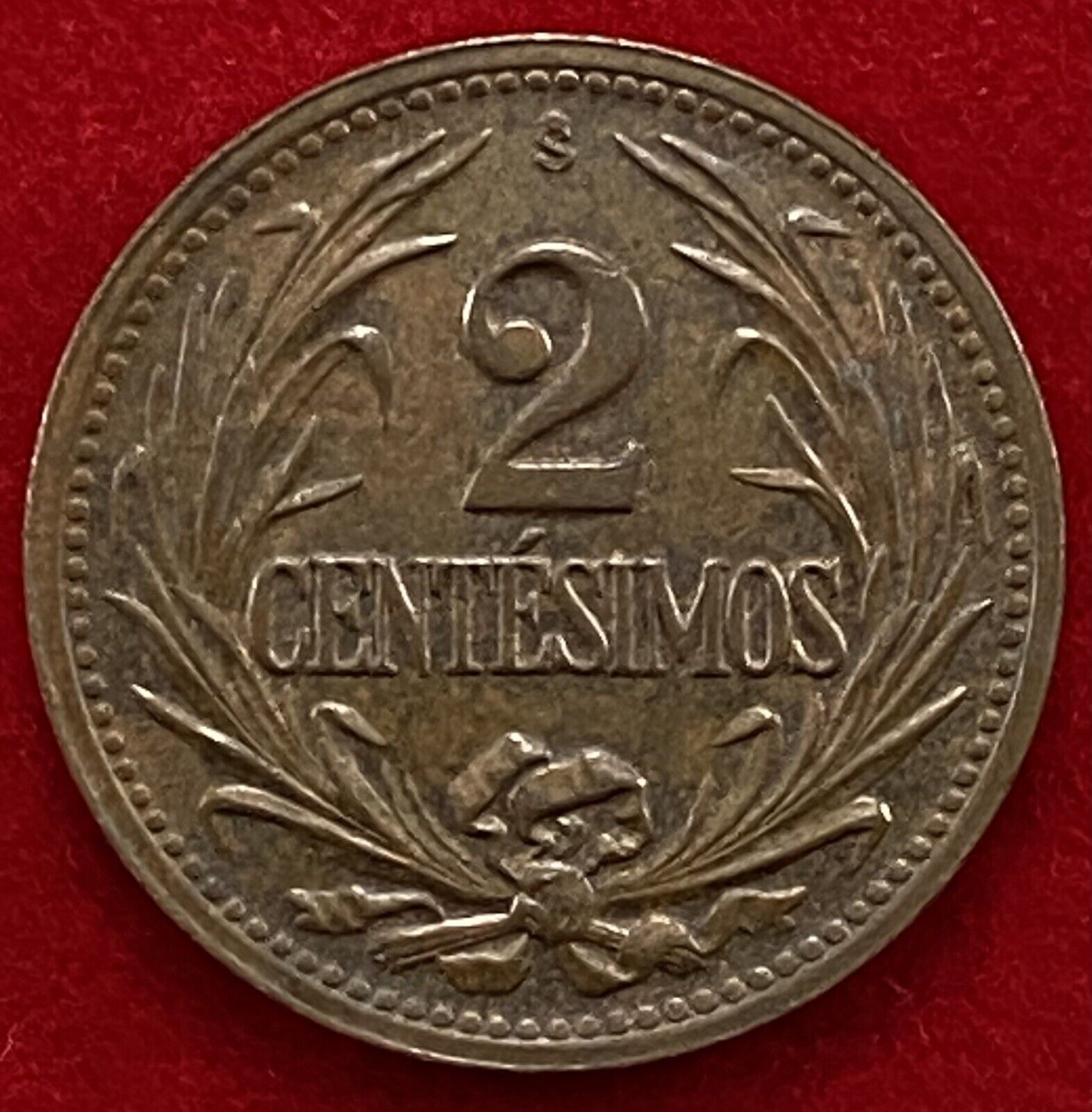Uruguay 1944 2 Centesimos Copper Coin Unc