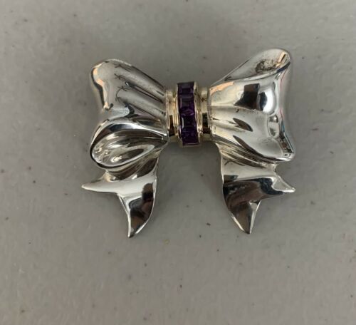 Vintage Tiffany & Co Sterling/14k/amethyst Bow Ribbon Pin!