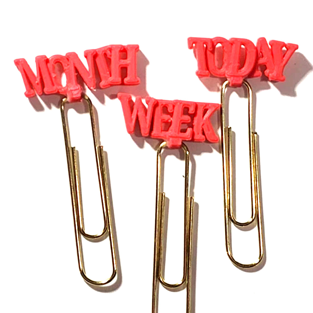 Planner Page Markers, Month, Week, Today, 3d Printed Paper Clip, Melon, Set Of 3