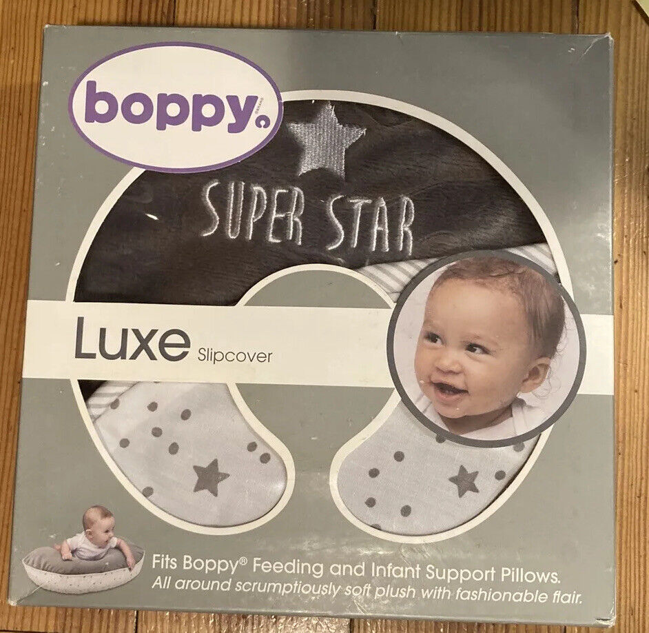 Boppy Luxe Pillow Slipcover Gray Super Star 0-12 Month Soft Plush Material New
