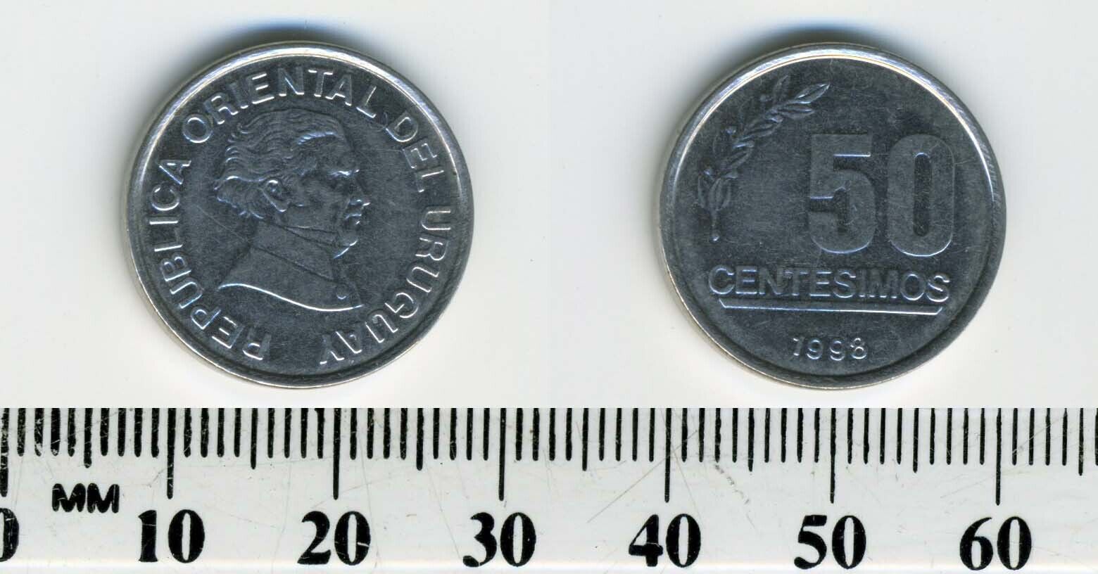 Uruguay 1998 - 50 Centesimos Stainless Steel Coin - Artigas Head