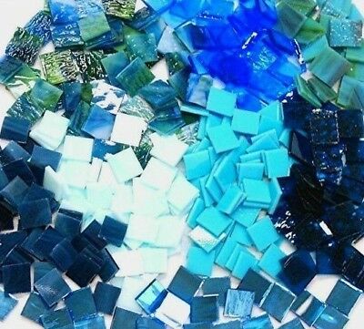 110 Mosaic Tiles 1/2" Beautiful Blue Mix With Iridescent Stained Glass Included