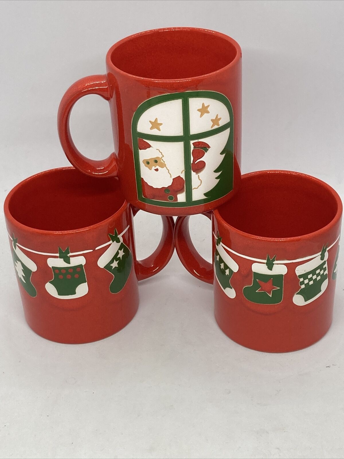 3 Waechtersbach Mug Christmas Holiday Coffee Cup Stockings West Germany Vtg