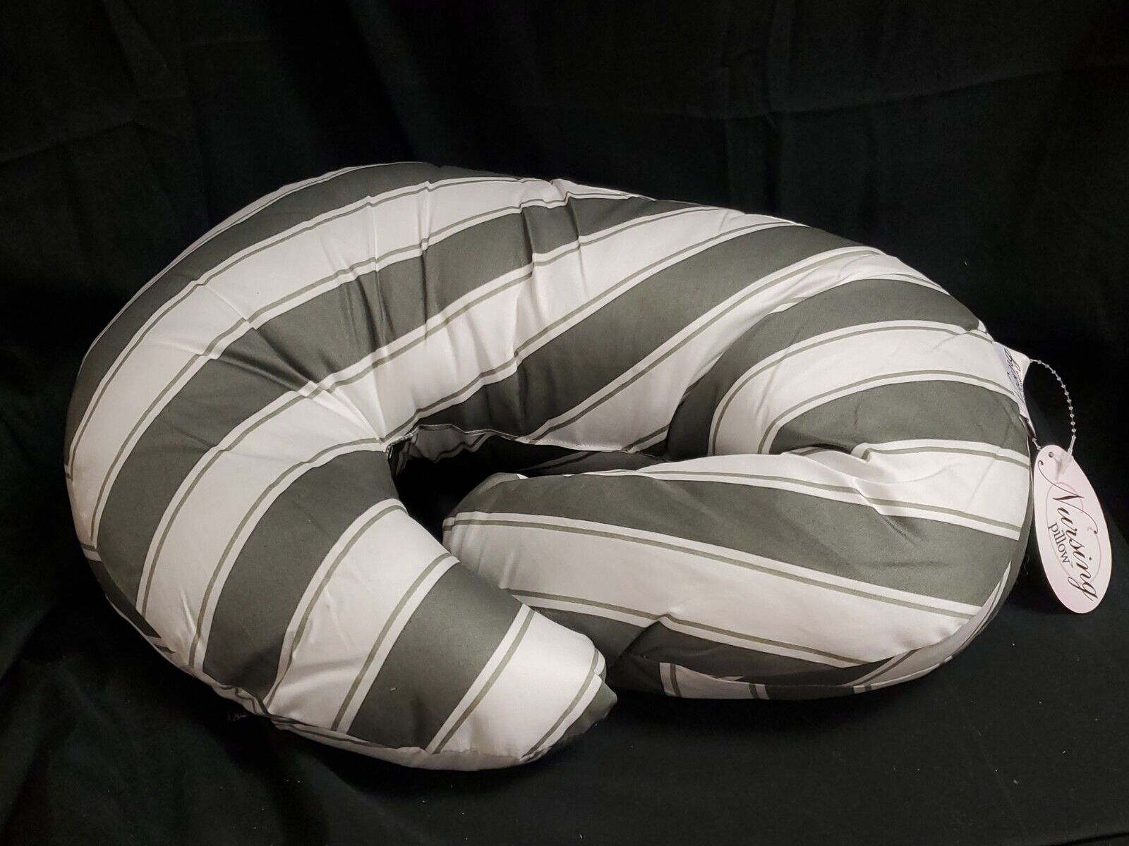 Nursing Pillow Sleepy Cool Gray Stripes Cotton Cover New