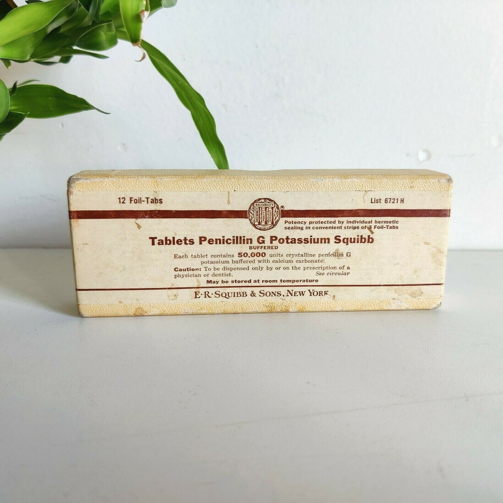 Vintage Er Squibb & Sons Tablets Penicillin G Potassium Squibb Cardboard Box Usa