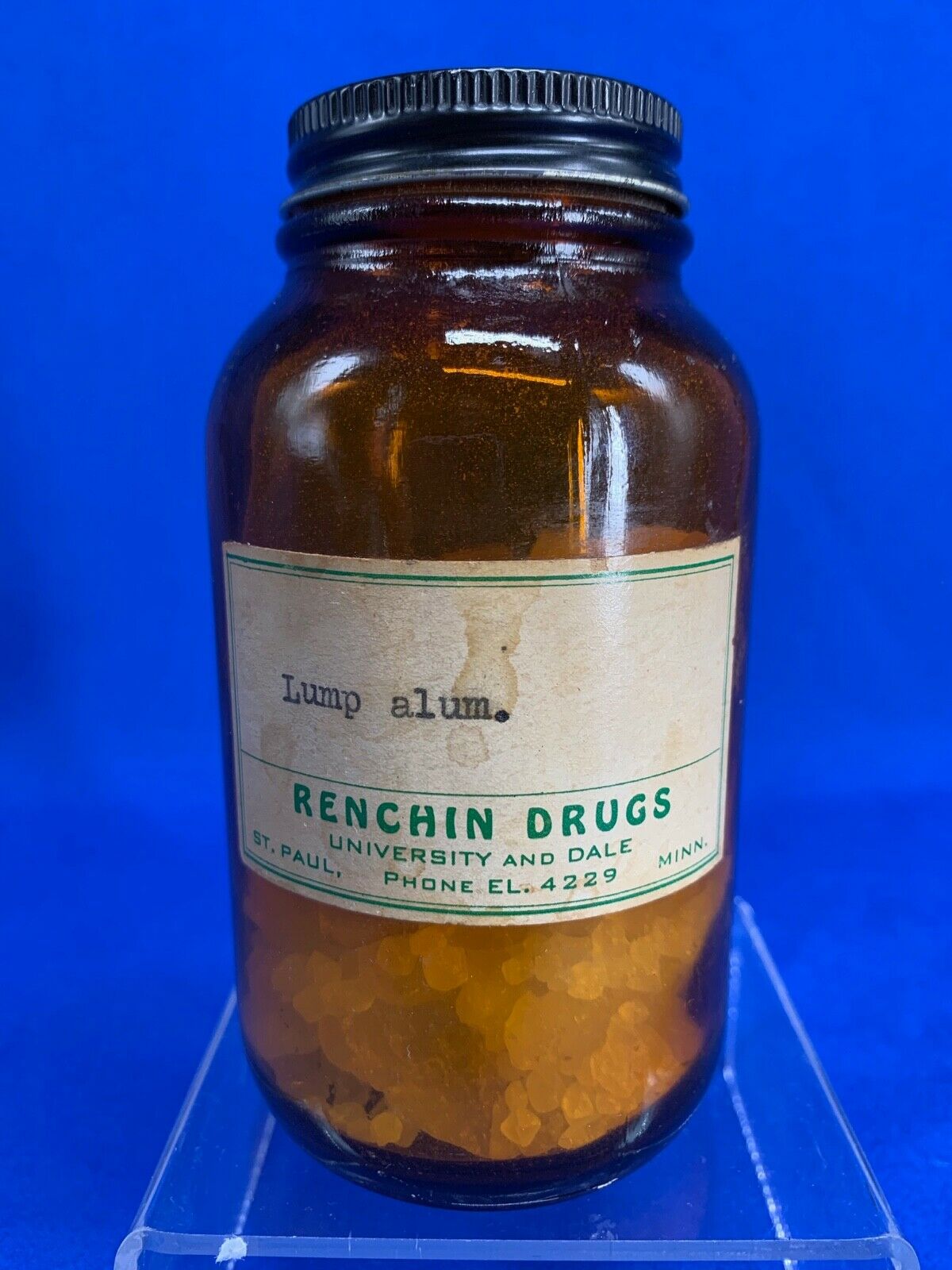 Vintage Brown Pharmacy Jar Of Lump Alum