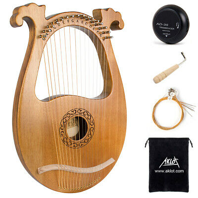 Aklot Lyre Harp Mahogany 16 String With Carry Bag Tuning Wrench String Pickup