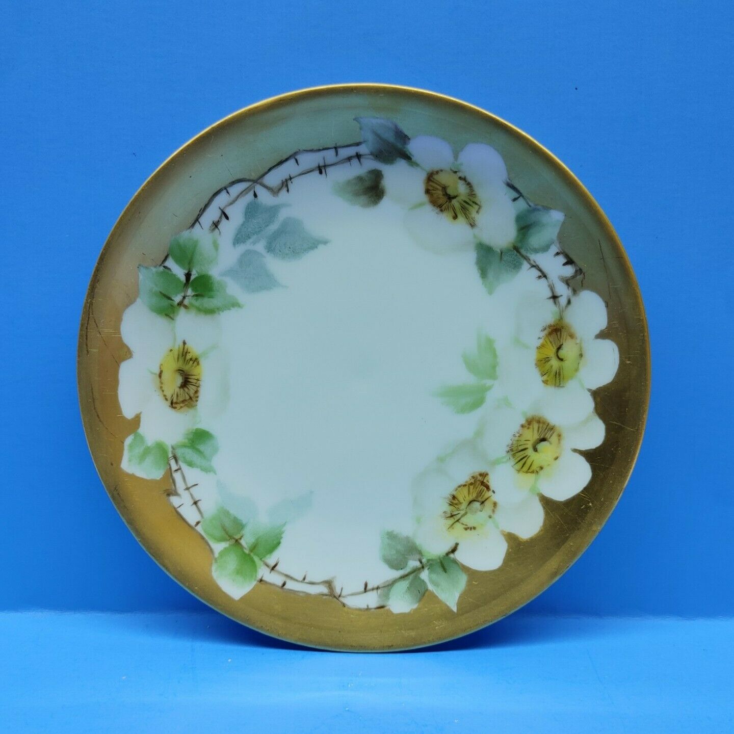 Rs Germany Floral 3 Bread/dessert Plates 6.25" Goldtone Painted Edge