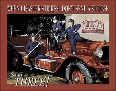 Three Stooges Fire Department Metal Sign Moe Larry Curly 3 Comedy Tv New Engine