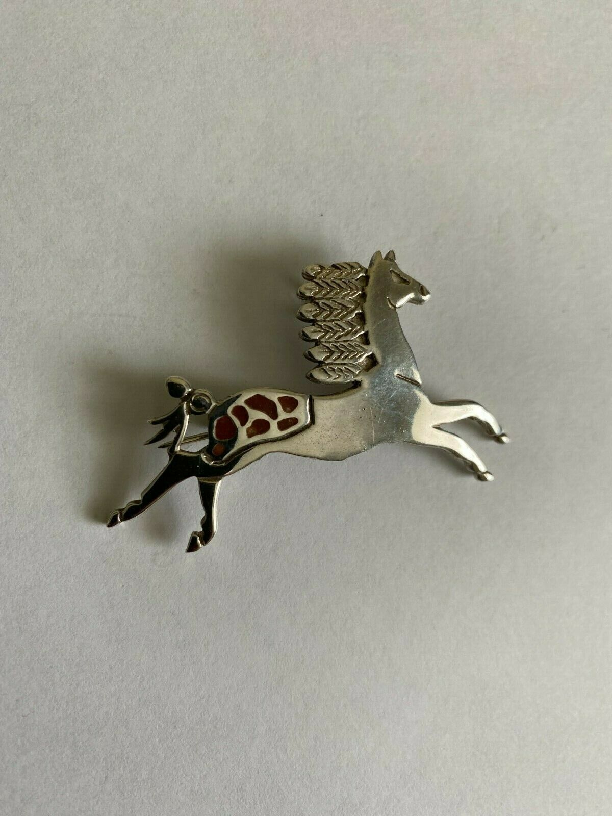 Sterling Silver Prancing Horse Brooch Or Pendant,  Native American Pinto Horse
