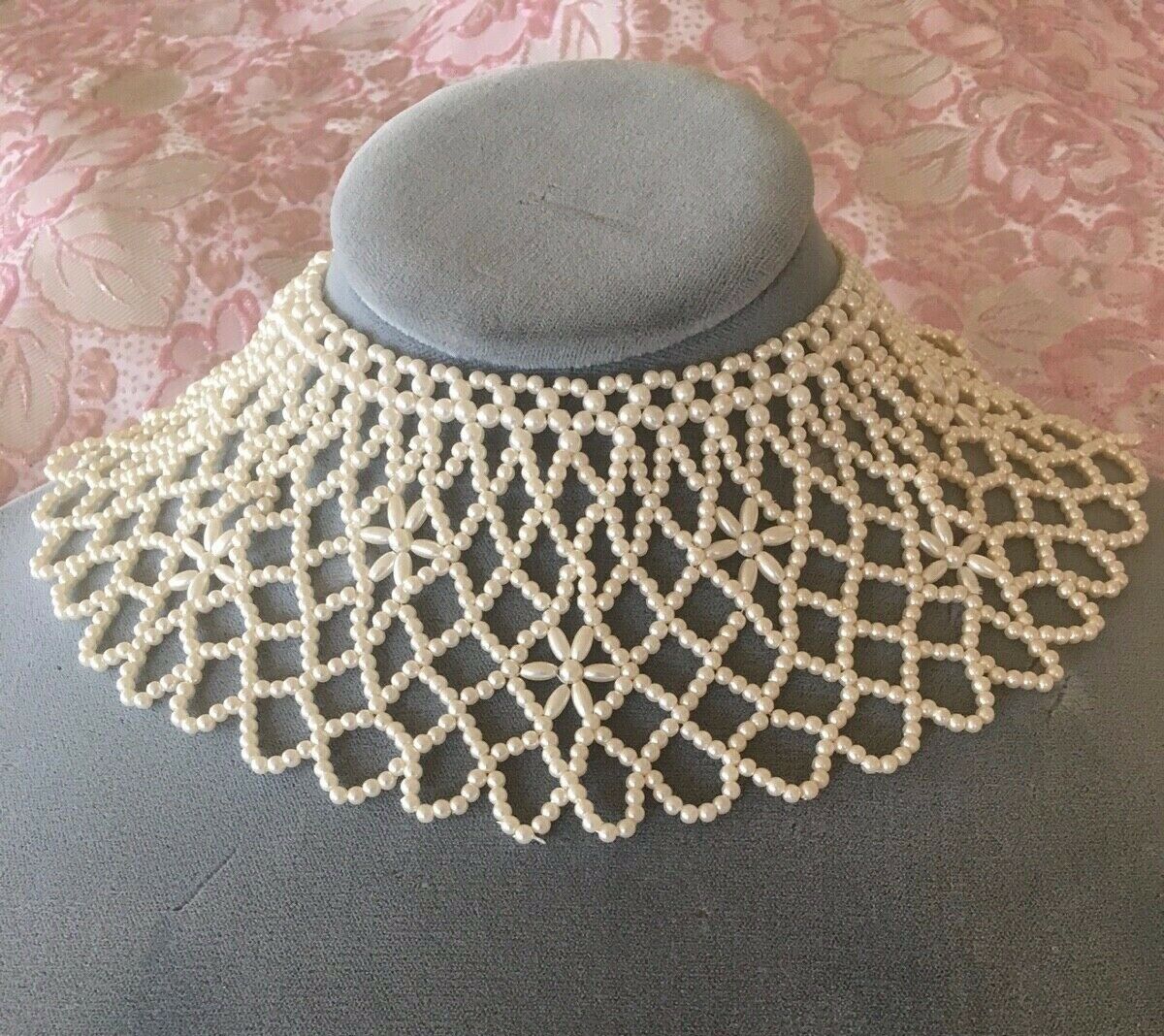 Vintage Antique Hand Crafted Faux Pearl Collar Necklace Ruth Bader Ginsburg Goth