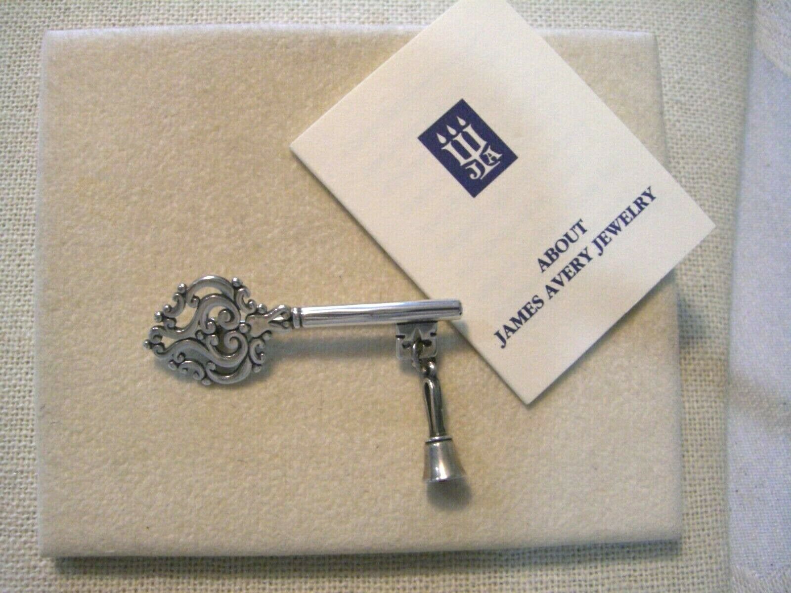 James Avery Sorrento Scroll Key Pin W/ Hand Bell Dangle Charm, Sterling Silver