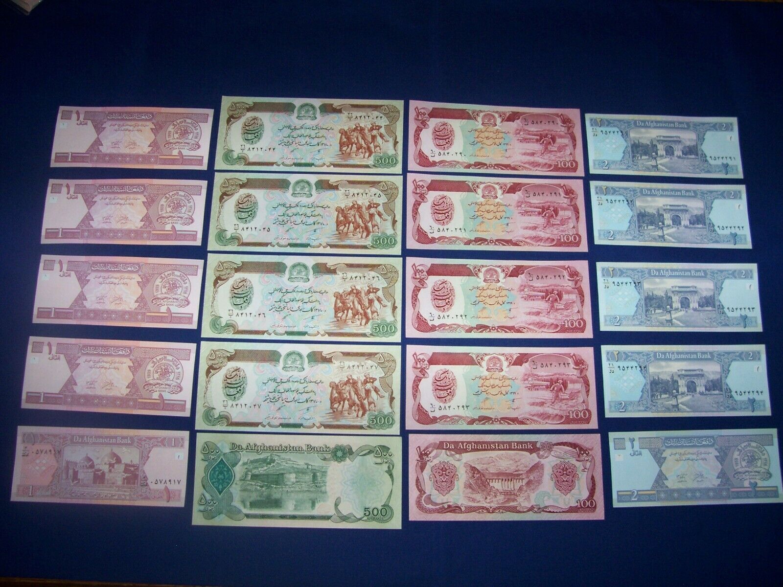 Lot Of 20 Bank Notes From Afghanistan 4 Types Uncirculated