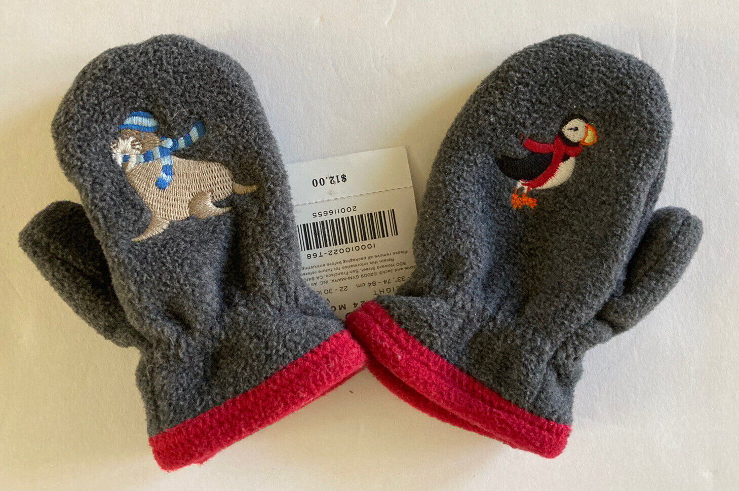 Nwt Janie & Jack Iceburg Frost 12-24 Month Charcoal Fleece Puffin Walrus Mittens