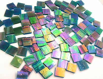 110 Mosaic Tiles 1/2" Peacock Metallic Iridescent Blue Green Stained Glass