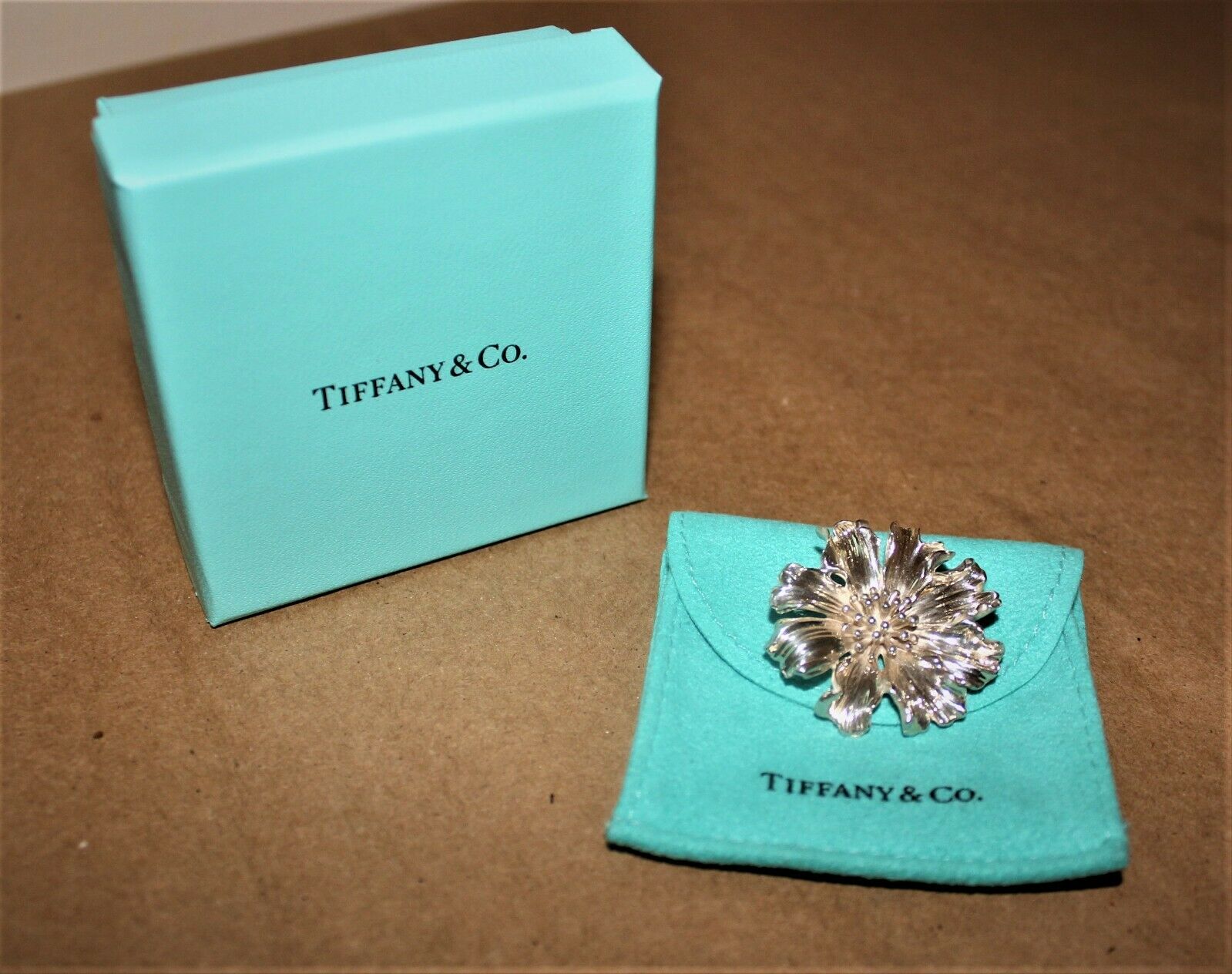 Tiffany & Co. Sterling Silver Marigold Flower Brooch / Pin 13 Grams + Box & Bag