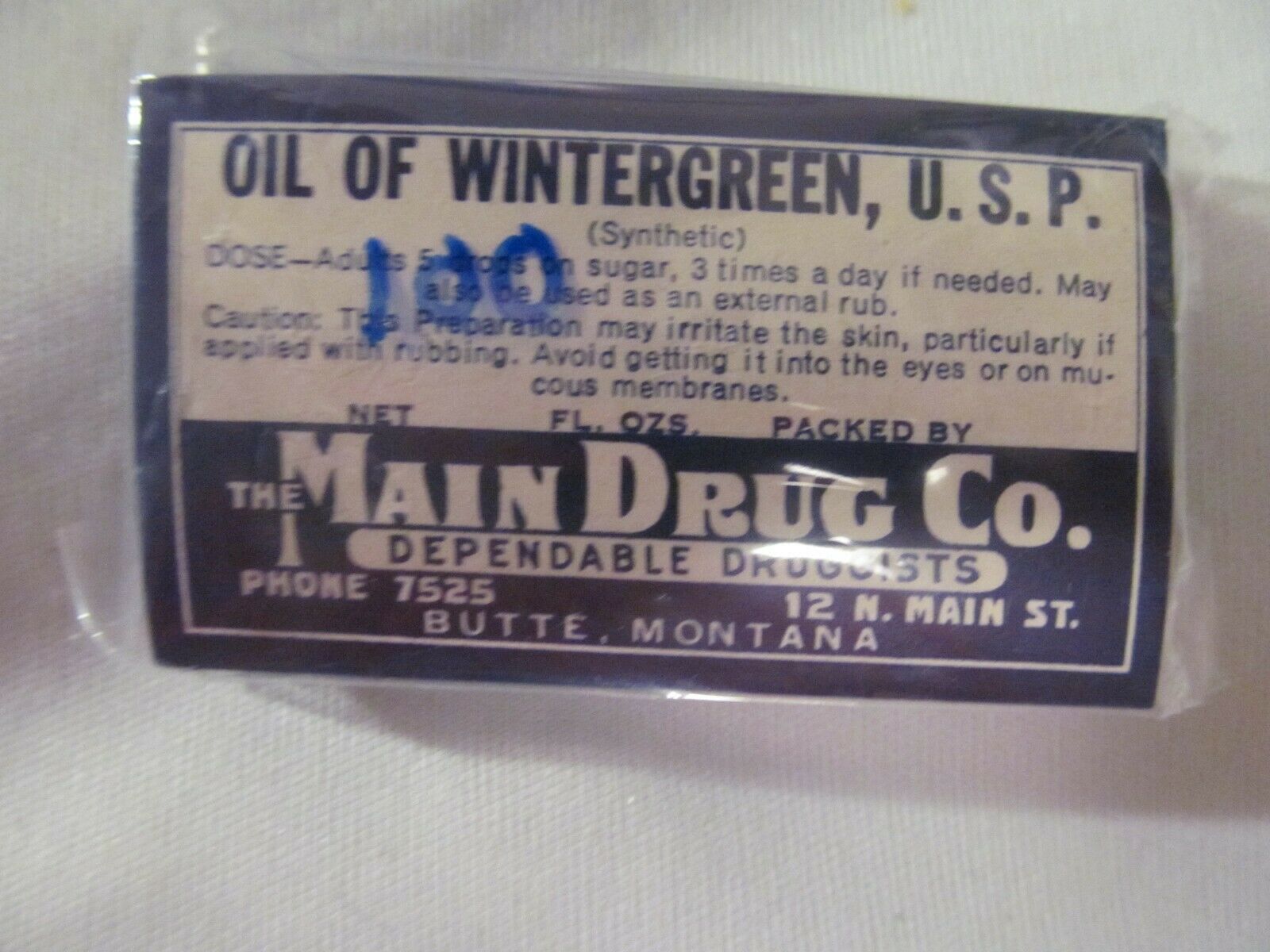 Dealer Lot Of 100 Oil Of Wintergreen Pharmacy Labels;main Drug; Butte,montana