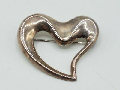 925 Silver Asymmetrical Open Heart Brooch Pin Tt691