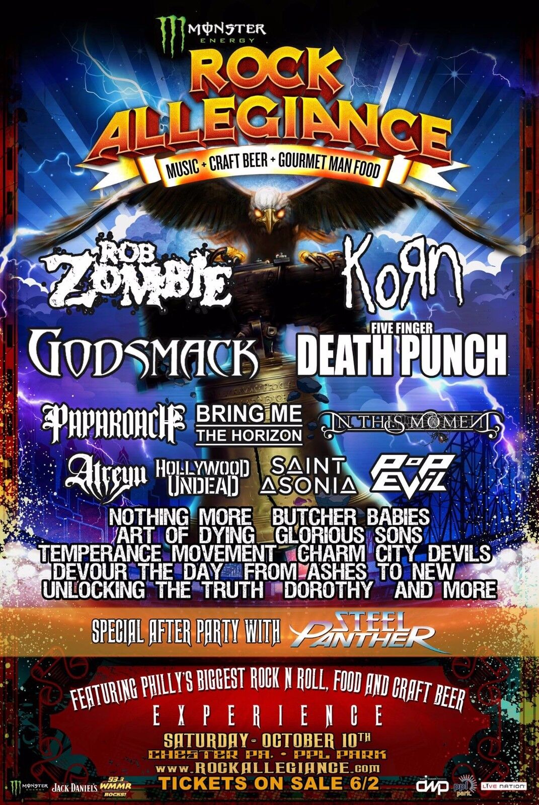 Rock Allegiance 2015 Philadelphia Concert Tour Poster: Rob Zombie,korn,godsmack