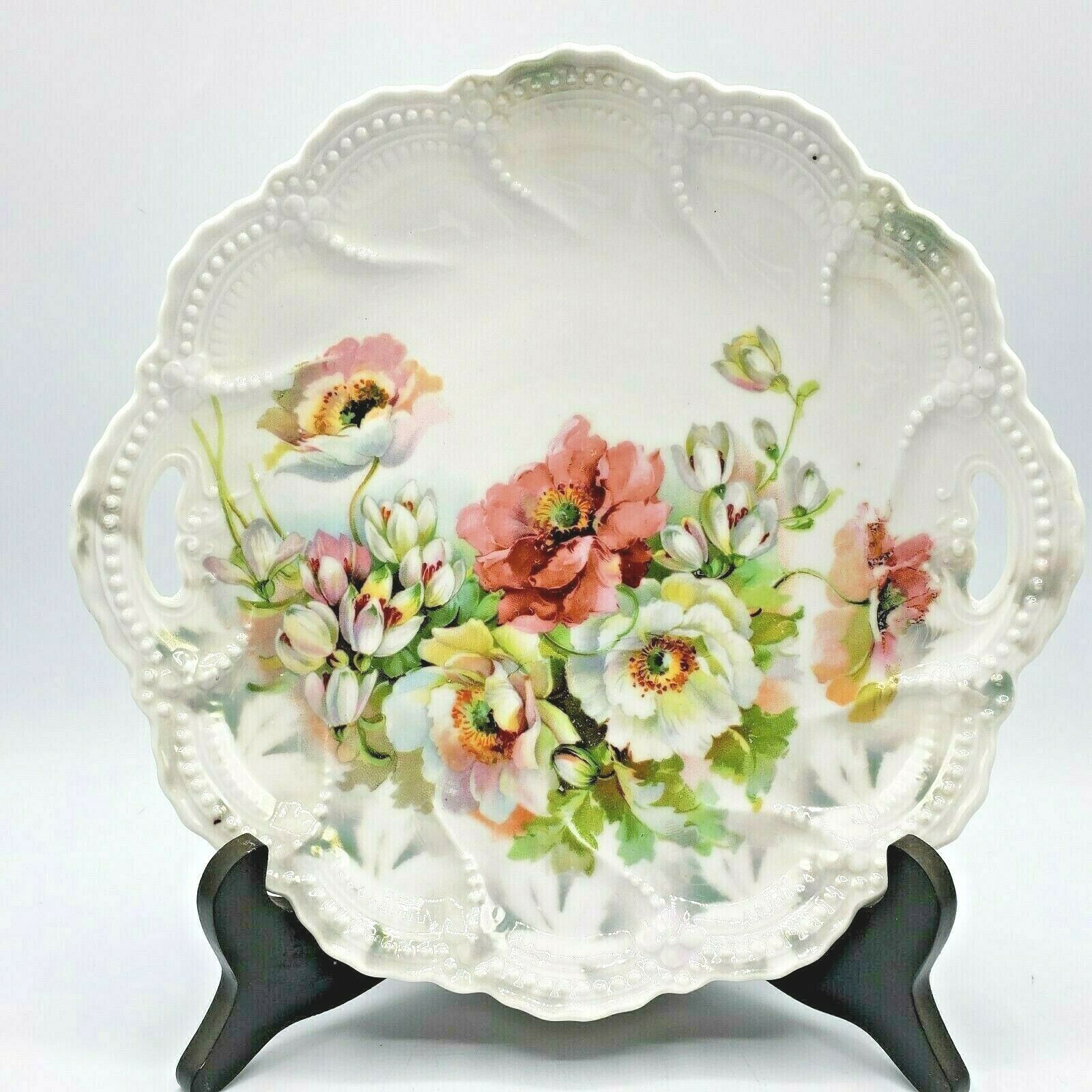 Vintage Leuchtenburg Cake Plate Serving Dish German Porcelain Floral 9 Inch