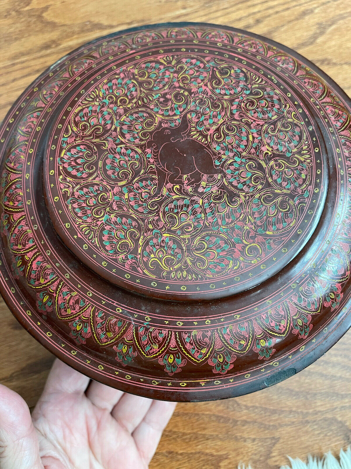 Antique Vintage Burmese Red Lacquer Box Container Burma Se Asian Old