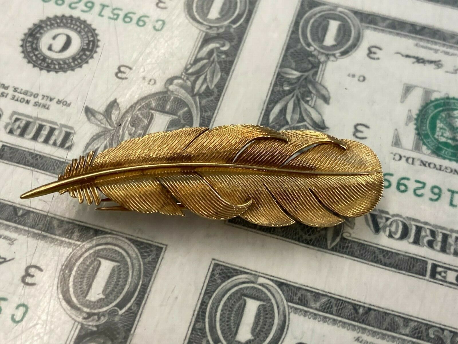 Vintage Hermes Paris 18k Yellow Gold Feather Pin / Brooch 10g