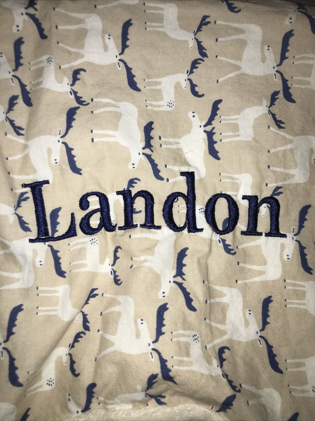 Boppy Cover   Cream Minky Navy Moose Monogram “ Landon” Nursing Pillow Slipcover