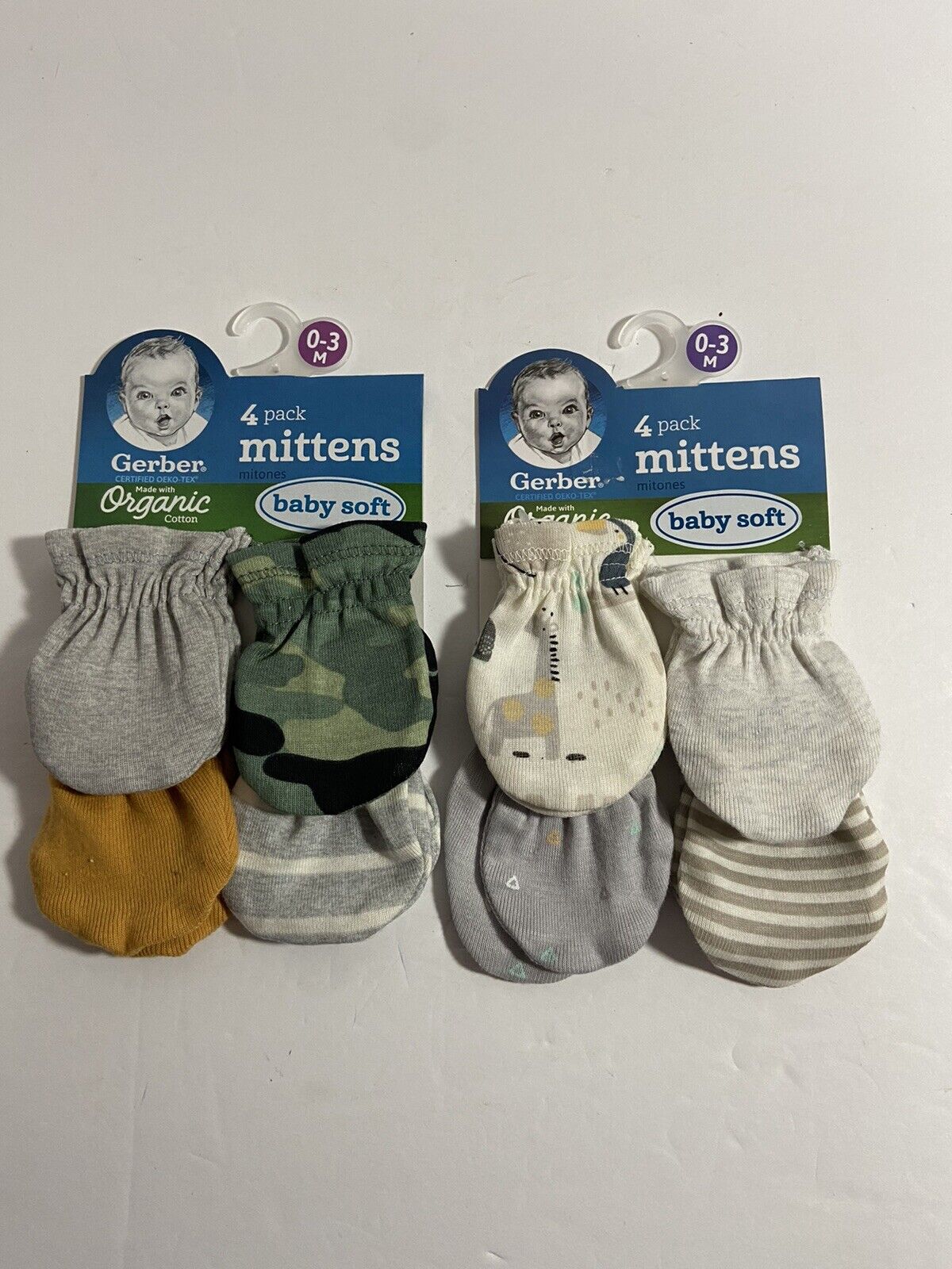 Nwt Gerber Baby Boy 8-pack Organic Cotton Animal Stripes Mittens Size 0-3m