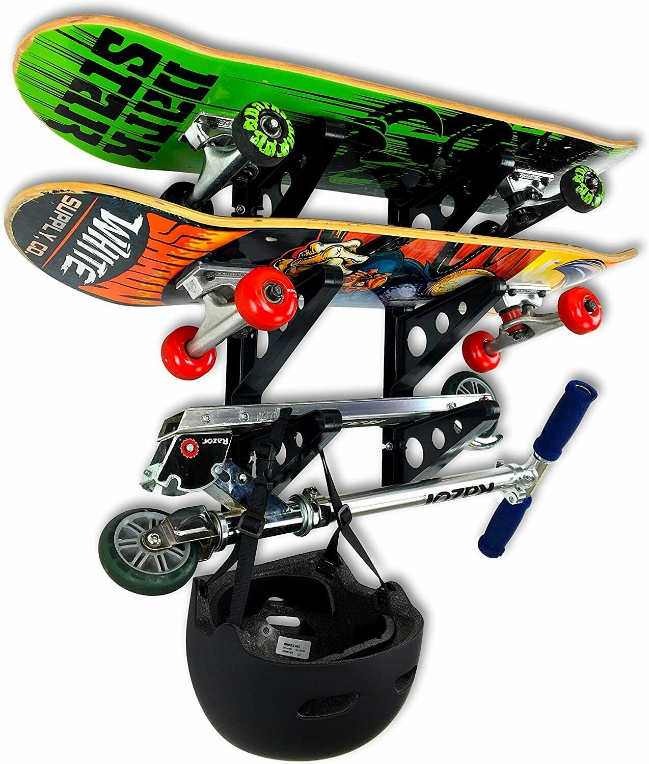 Storeyourboard Skateboard Rack - 3 Boards, Garage Wall Mounted Board Display
