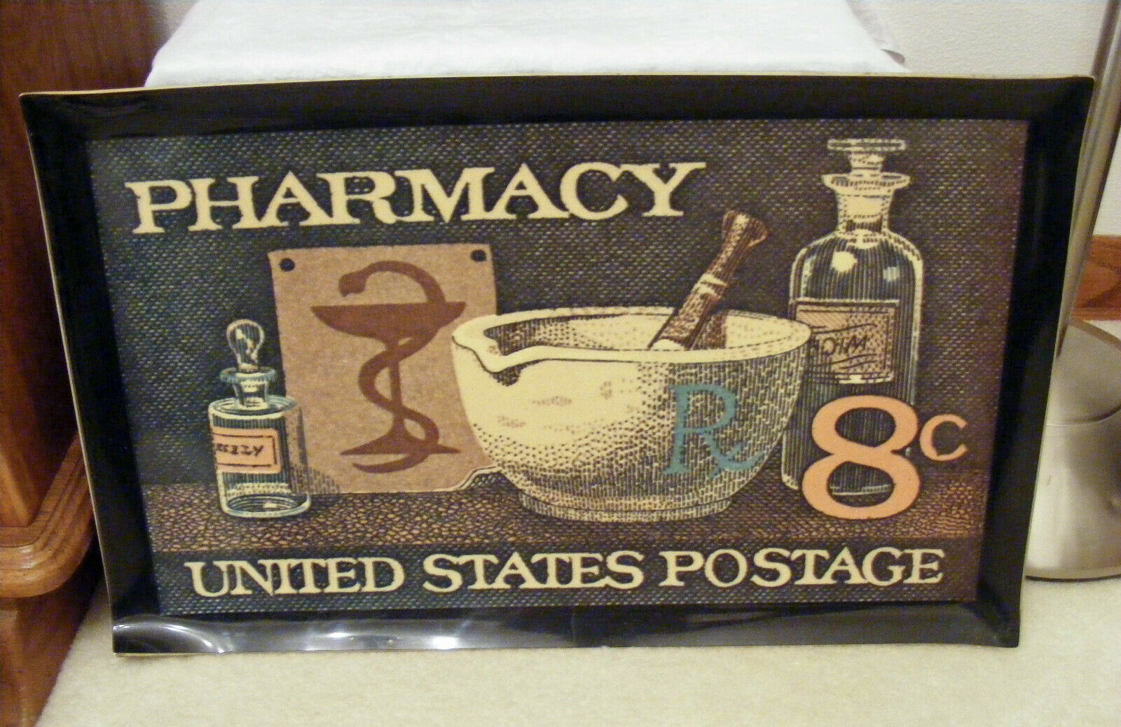 Vintage Pharmacy Rx Window Sign U.s. Postage 8¢ 1970's Advertisement Graphics