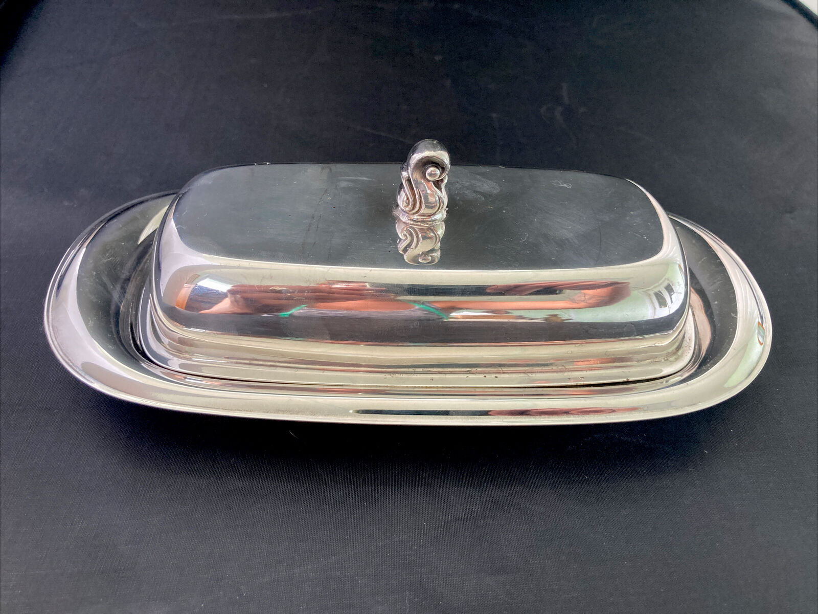 Vintage Wm Rogers Silver Plated Butter Dish W/glass 8.5”long