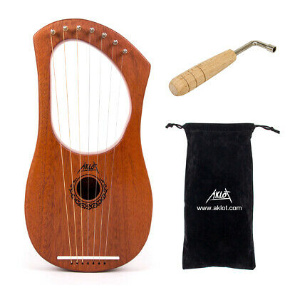 Lyre Harp 7 String Mahogany Body Bone Nut With Tuning Wrench For Beginner Aklot