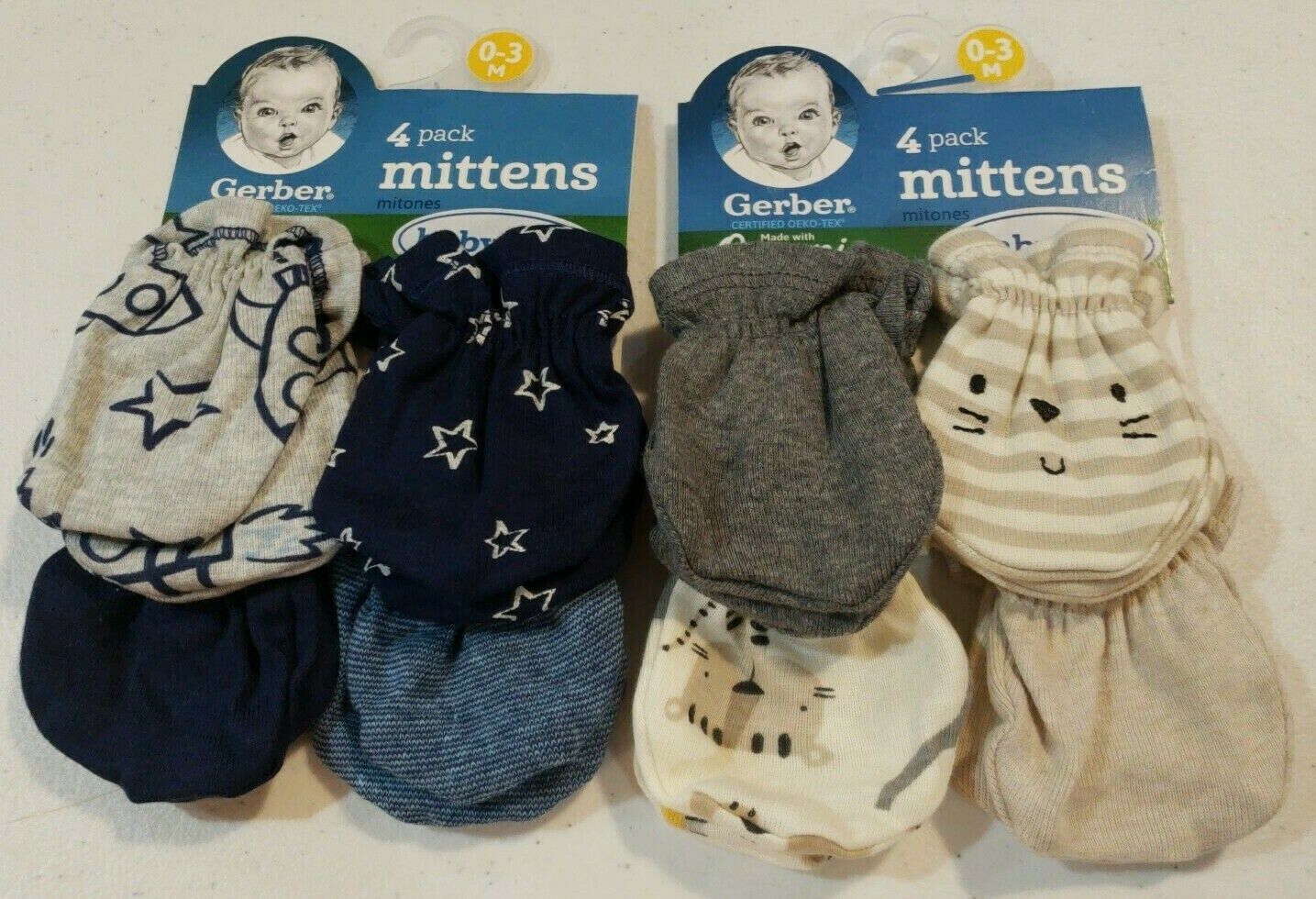 Gerber Baby Boy's 8 Pack Organic Mittens Size 0-3 Months New Super Cute