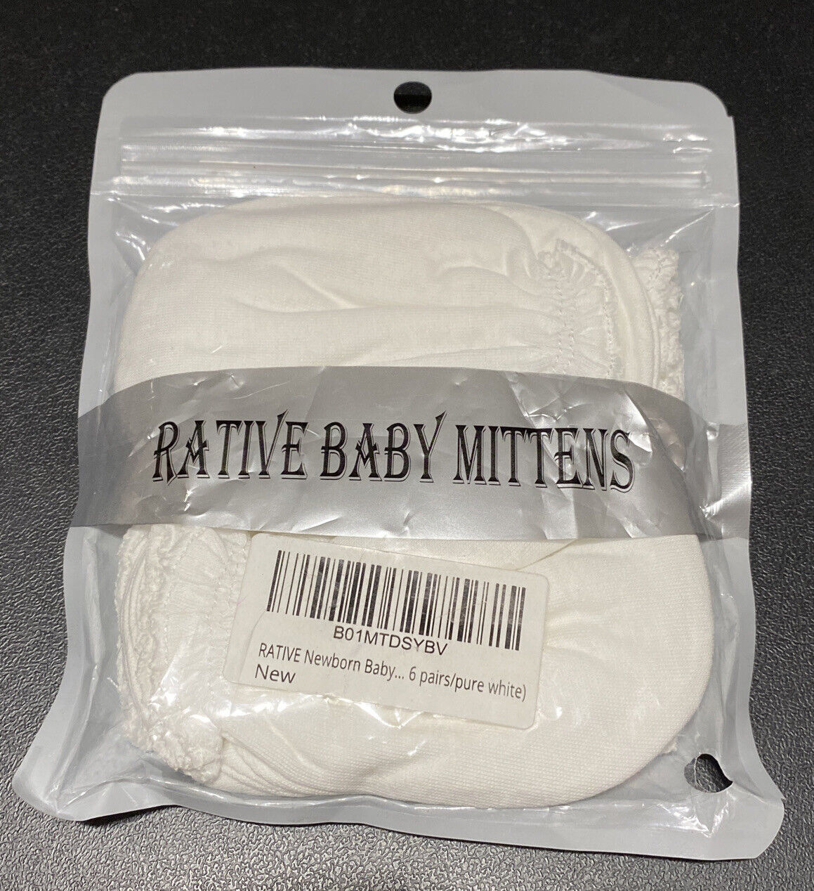 Rative Newborn Baby Mittens 100% Cotton White 6 Pair New