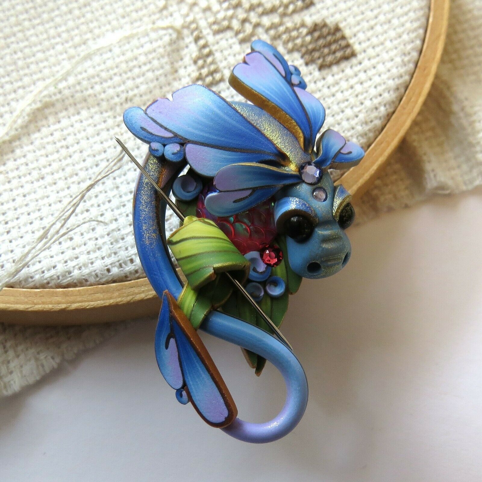 Periwinkle Dragon Fairy Rider, Magnetic Needle Minder By Claybykim