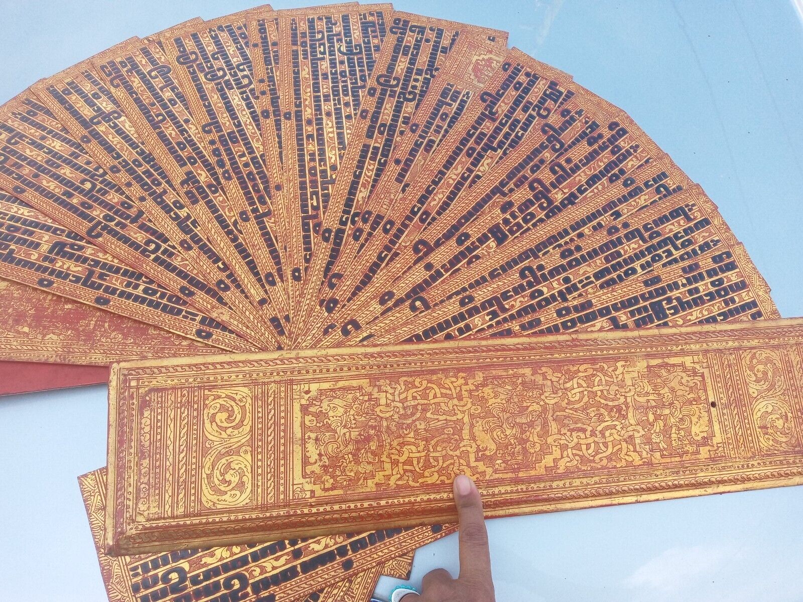 Burmese Kammavaca Pali Lacquer Palm Leaves Manuscript Gold Gilt 16 Page