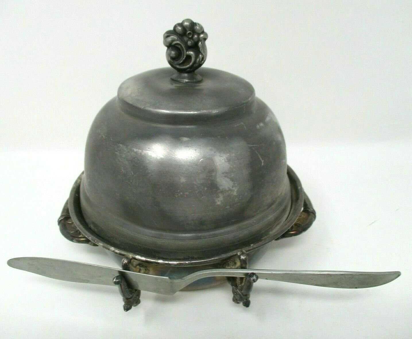 Vintage Butter Dish Cheese Imperial Silver Co With Knife Round