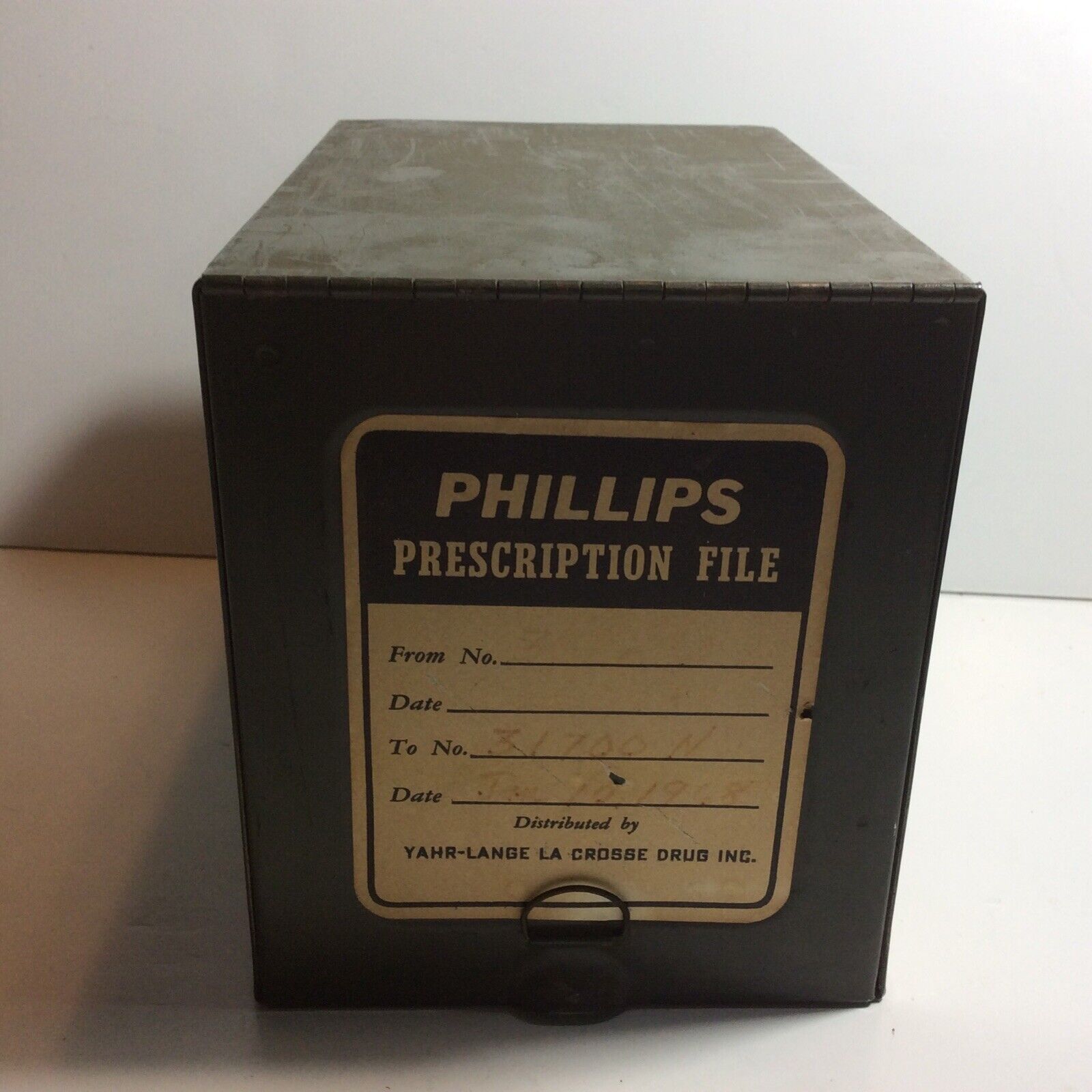 Vintage Phillips Metal File Pharmacy Prescription Box Industrial Rx