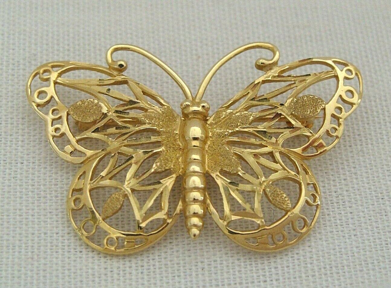 14k Yellow Gold Filigree Butterfly Pin Brooch 2.8g
