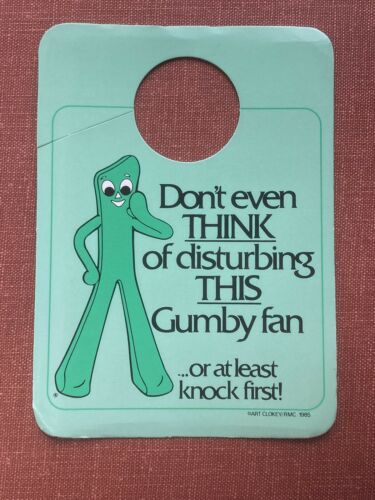 Vtg Htf 1985 "don't Disturb" Gumby Doorknob Hanger Sign Art Clokey Rare '80s!