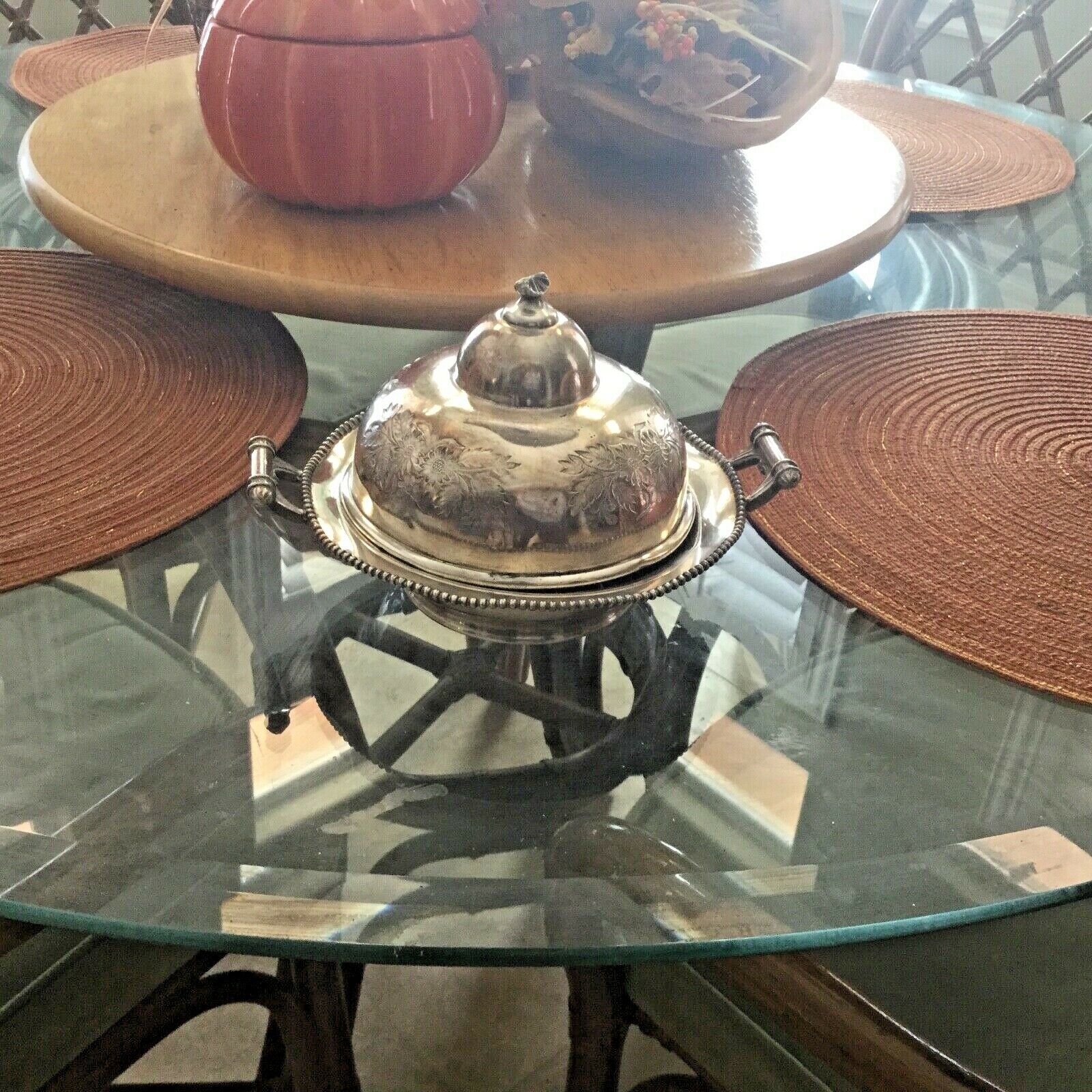 Antique Barbour Silver Co. Quadruple Plate 2 Handled Dome Butter Dish