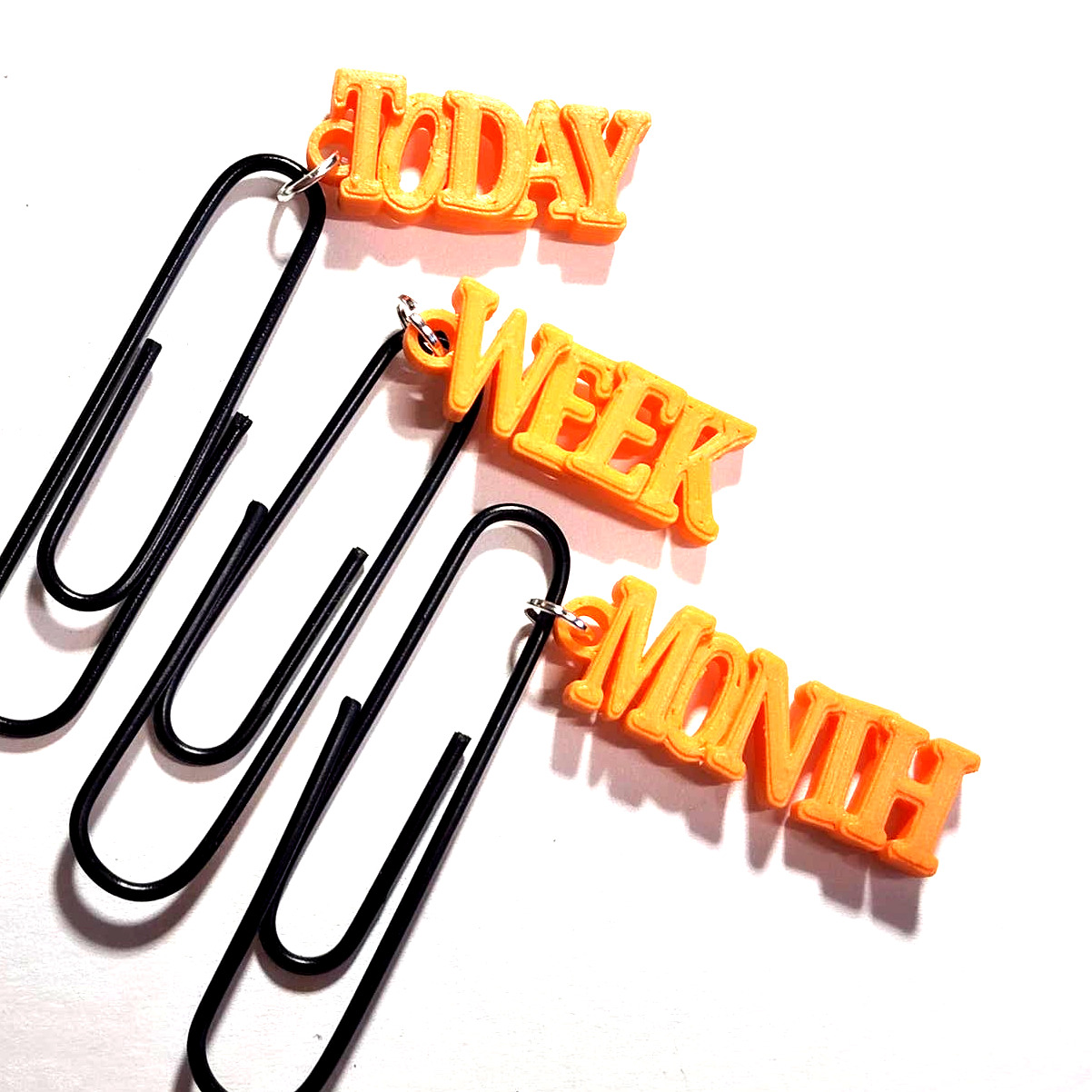 Planner Page Markers, Month, Week, Today, 3d Printed Paper Clip Dangle, Orange
