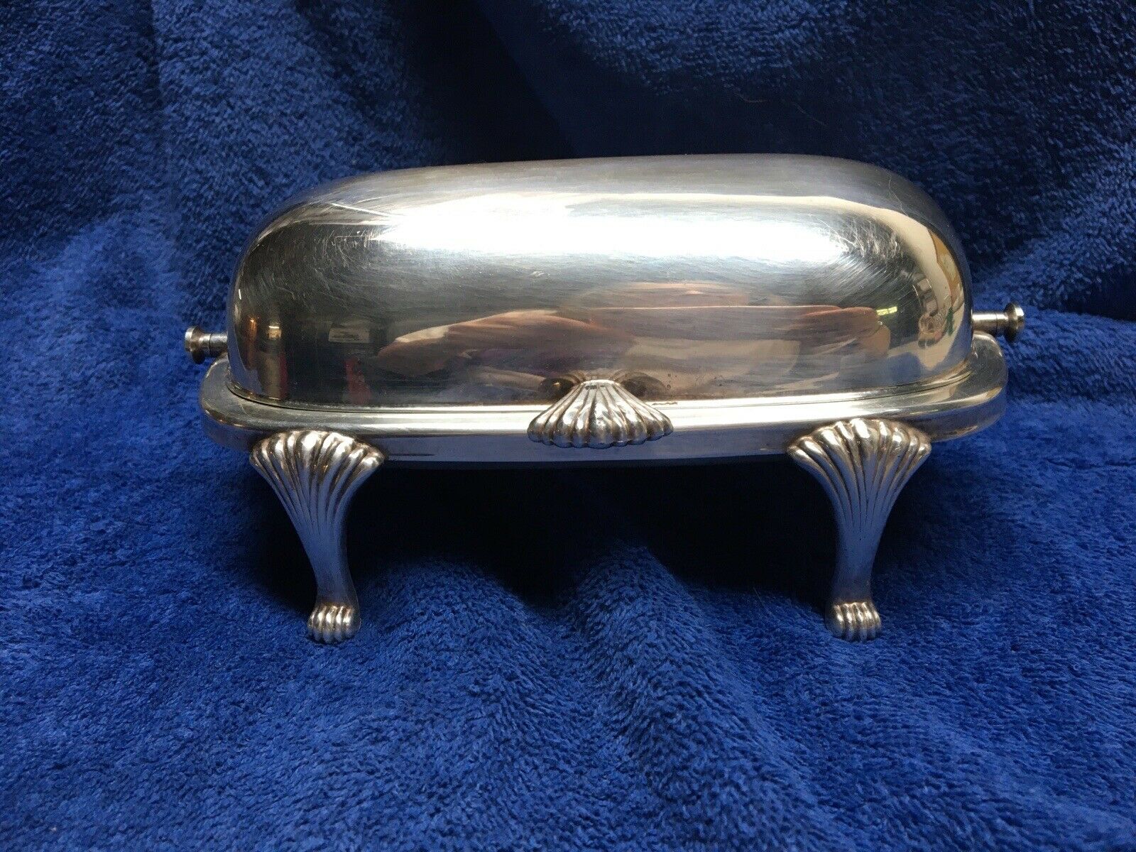 Towle Oval Silver- Plated Butter Dish Roll Top Lid 4 Footed Stamped 435100