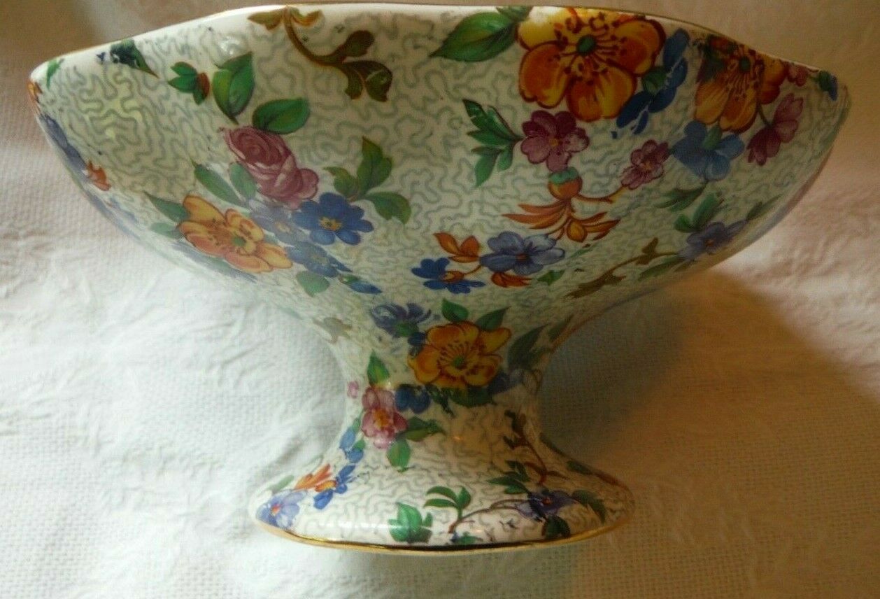Vintage Warwick Floral Cheery Chintz Pedestal Compote Germany, 2 ½” X 5” - Euc