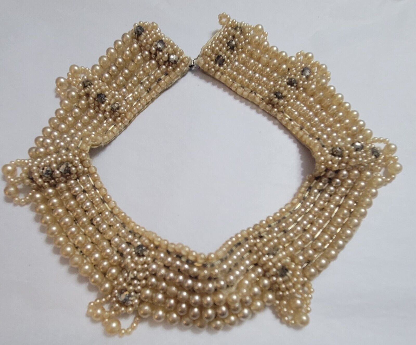 Vtg Vintage Beaded Faux-pearl Collar Made In Japan