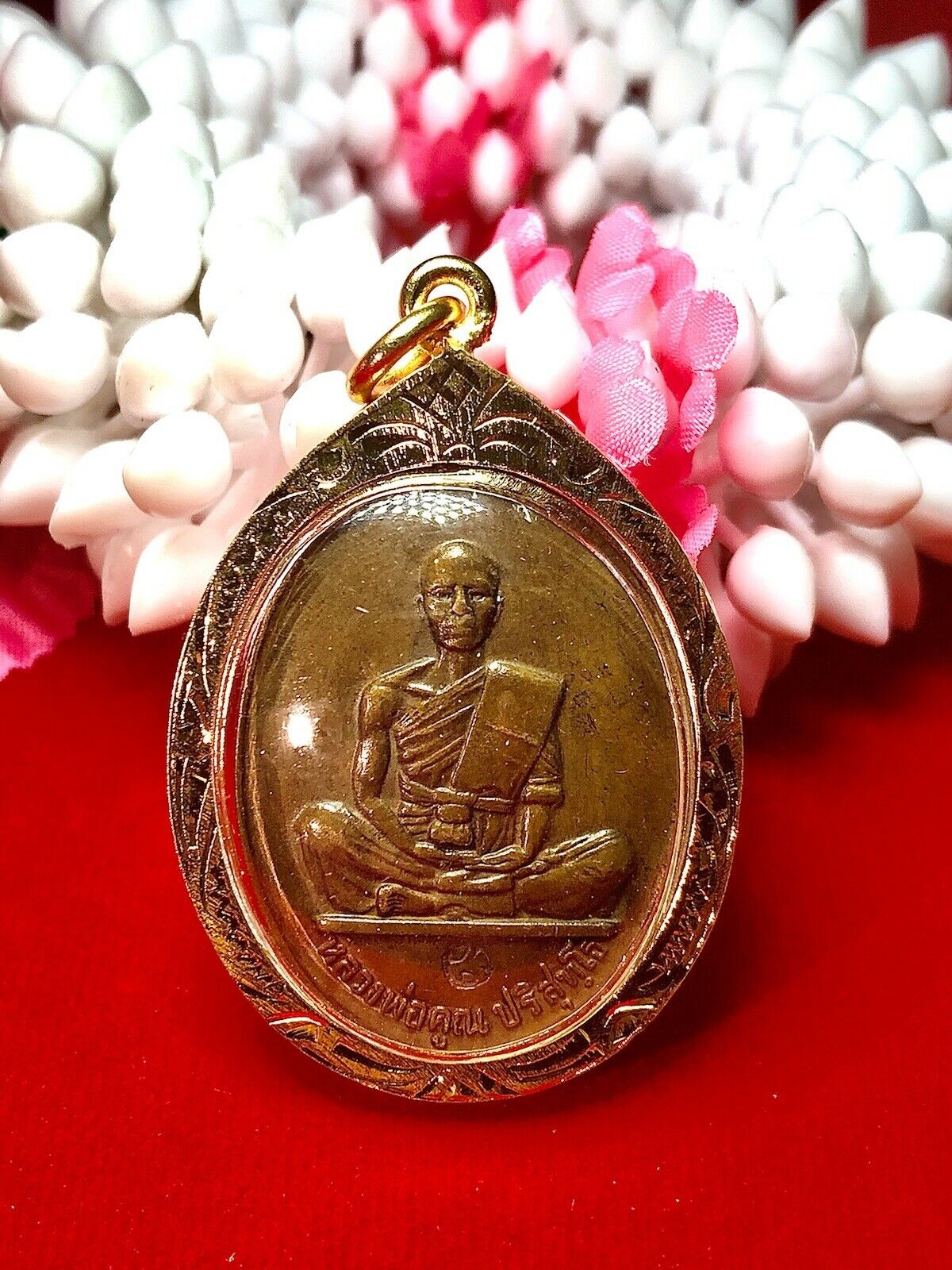 Phra Lp Koon Wat Banrai Thai Amulet Buddha Pendant Talisman Charm Gold Case K607