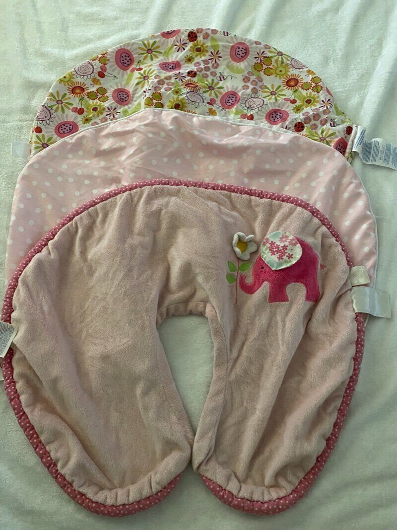 Lot 3 Boppy Nursing Feeding Pillow Covers Baby Girl Pink Elephant Luxe & Floral