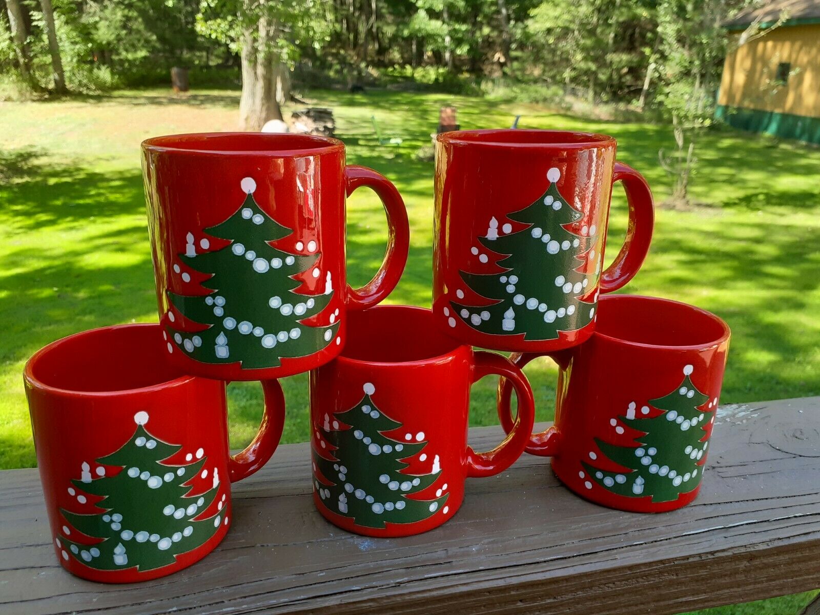 5 Waechtersbach West Germany Red Christmas Tree Mugs  Excellent Condition